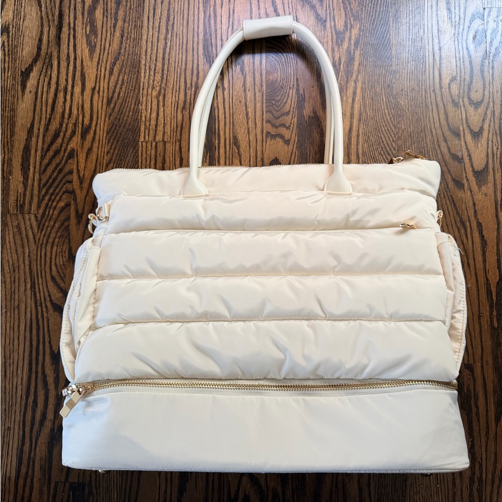 Women’s Cream Quilted Tote Bag - Puffer Style
